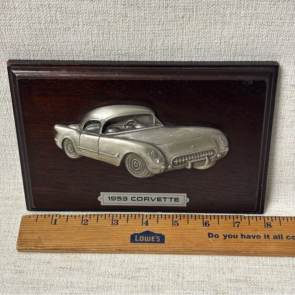 Wood Wall decor plaque featuring a 3D relief of a 1953 Chevrolet Corvette